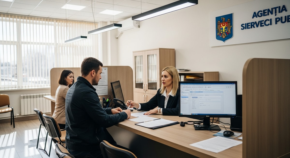 Moldovan civil registry office representing the Agenția Servicii Publice document issuance process