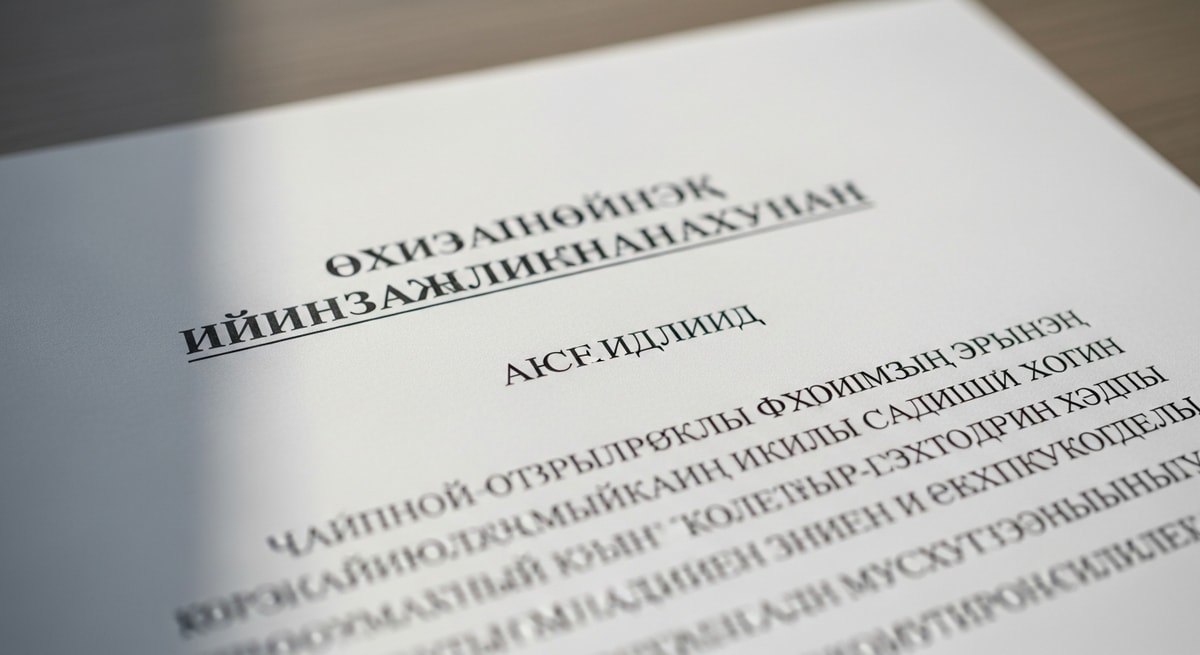 Mongolian Cyrillic and traditional vertical script showing the dual writing systems used in modern Mongolian official documents