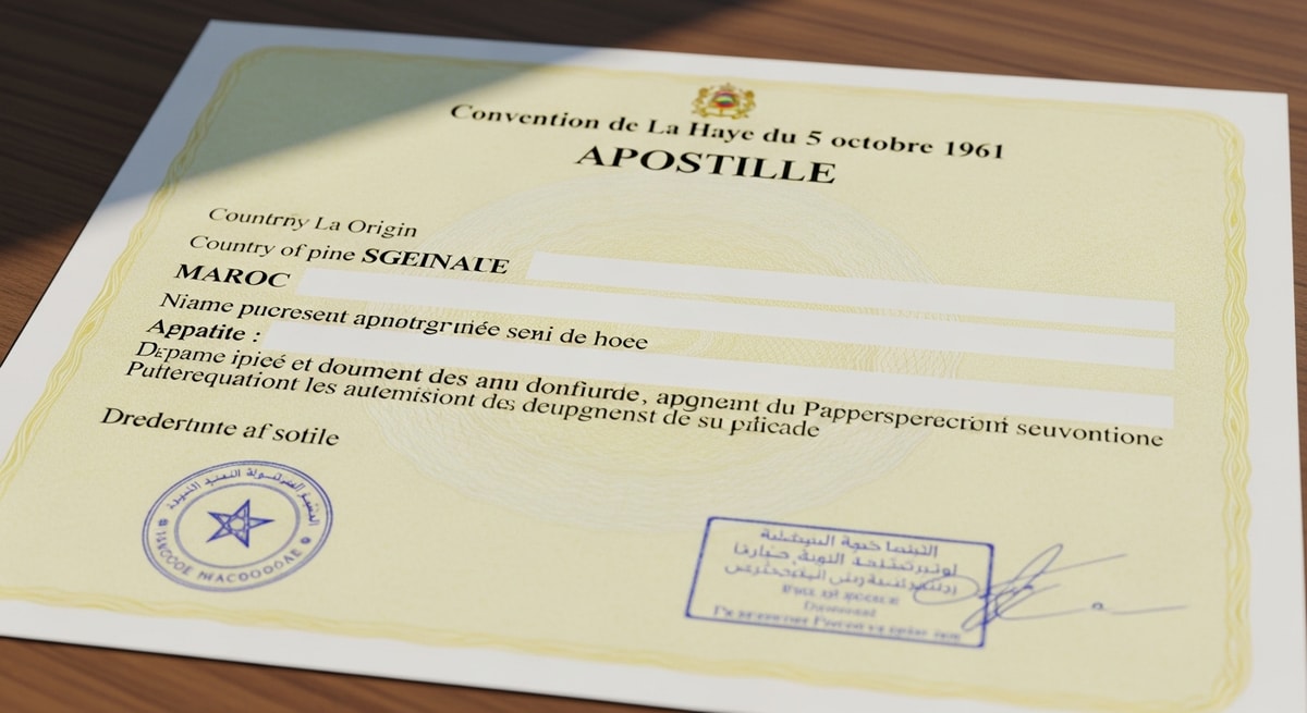 Official Moroccan apostille certificate with Hague Convention header authenticating a public document for international use