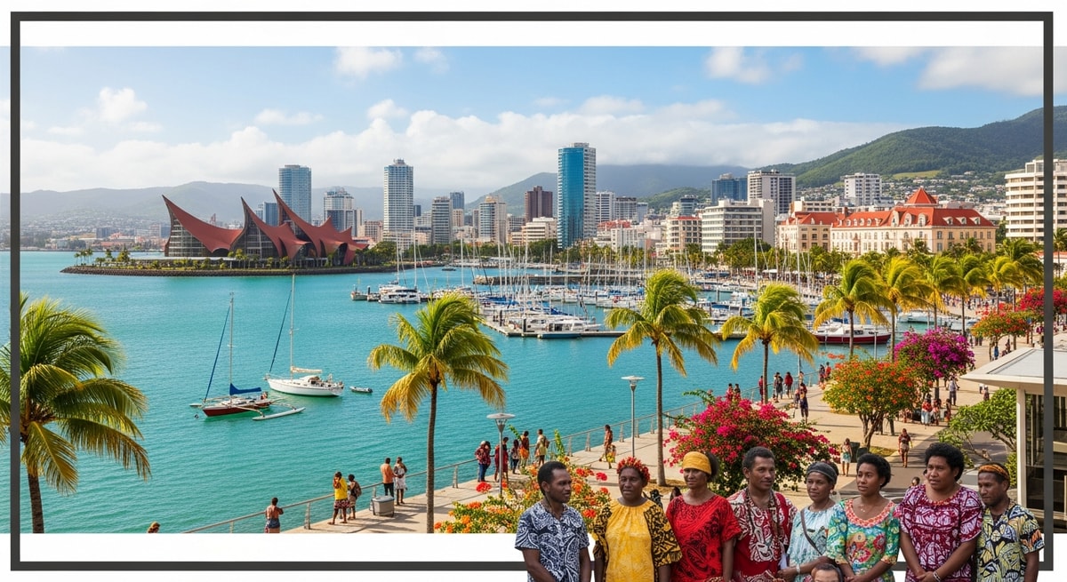 Nouméa city waterfront in New Caledonia representing the capital of this French Pacific special collectivity with its Kanak and European heritage