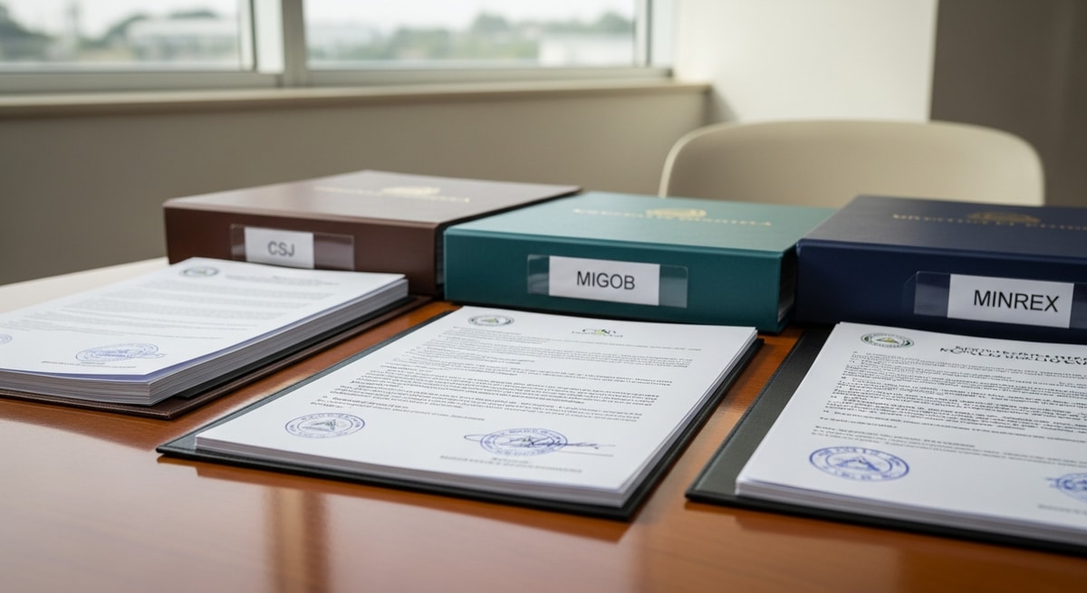 Nicaraguan multi-authority apostille system representing the CSJ, MIGOB, and MINREX document authentication process