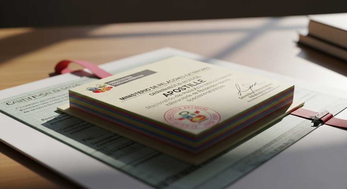 Official Peruvian apostille certificate from the Ministerio de Relaciones Exteriores attached to a certified document