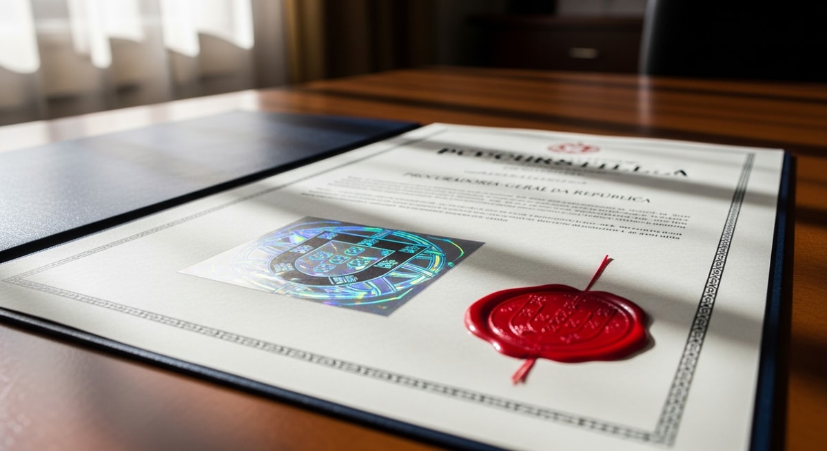 Portuguese apostille certificate from the Procuradoria-Geral da Republica with official hologram and seal