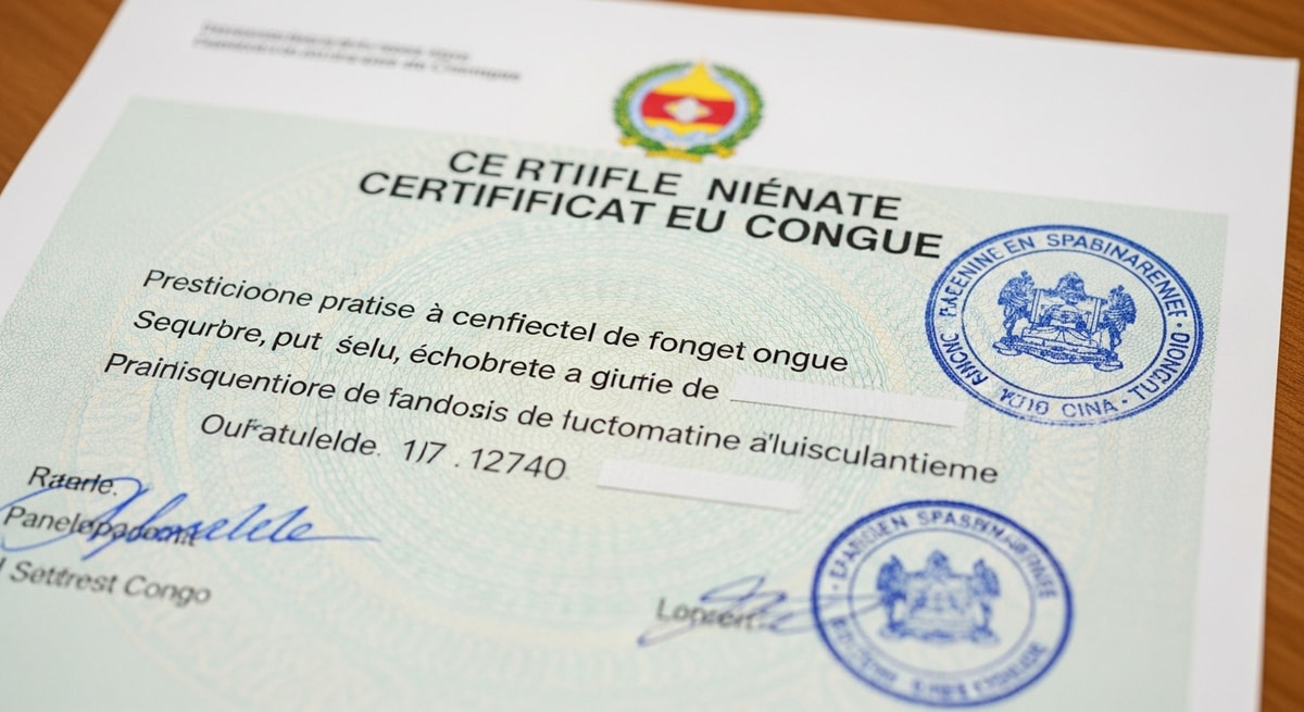 Congolese birth certificate in French with official seal