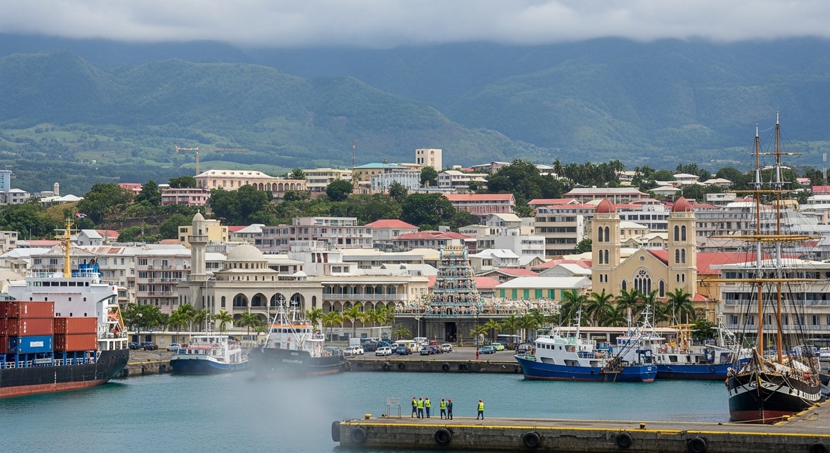 Saint-Denis city and harbor in Réunion representing the administrative capital of this French overseas department in the Indian Ocean with its diverse multicultural heritage