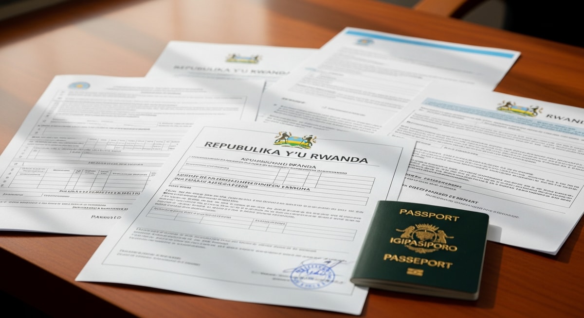 Rwandan official documents in Kinyarwanda, English, and French representing the country's multilingual framework