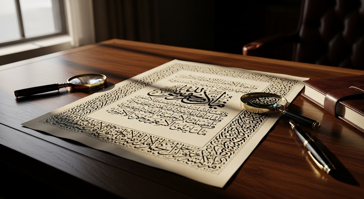 Arabic calligraphy and official Saudi document showing the complexity of right-to-left script translation