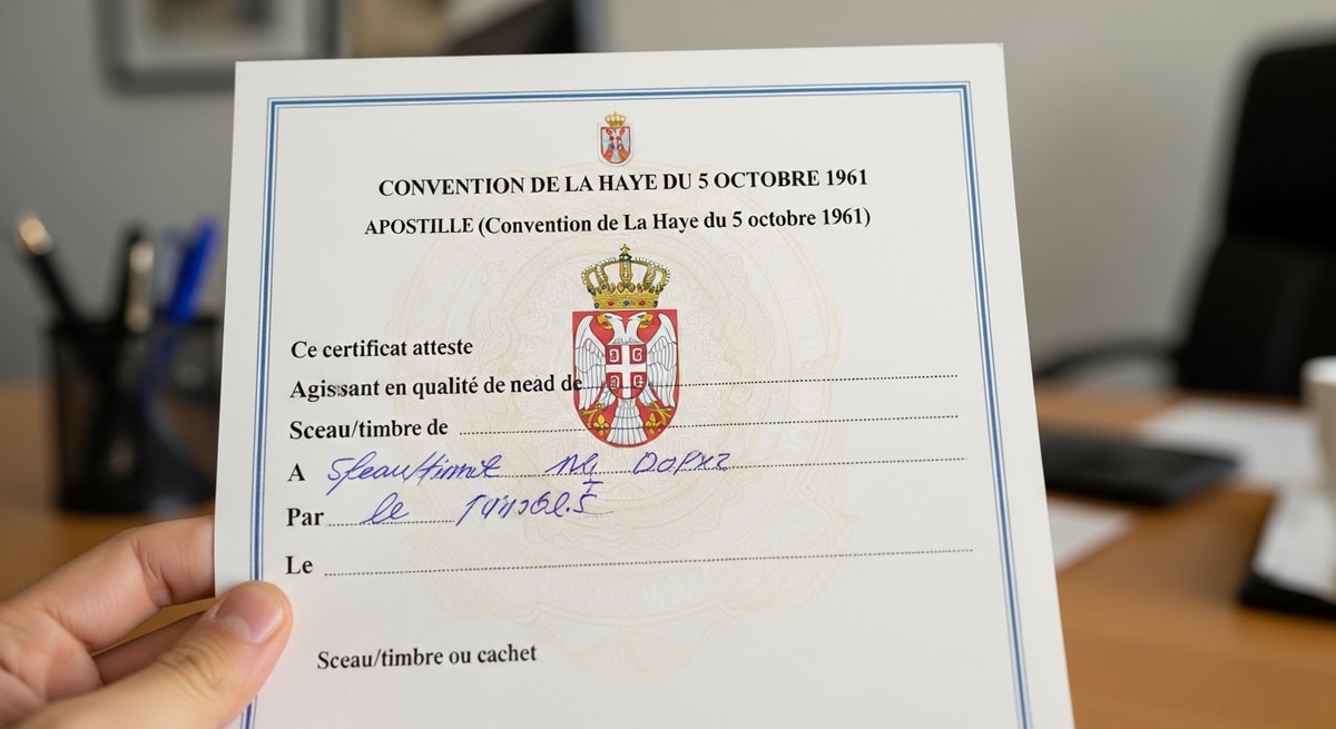 Serbian apostille certificate with Hague Convention header authenticating a public document for international use