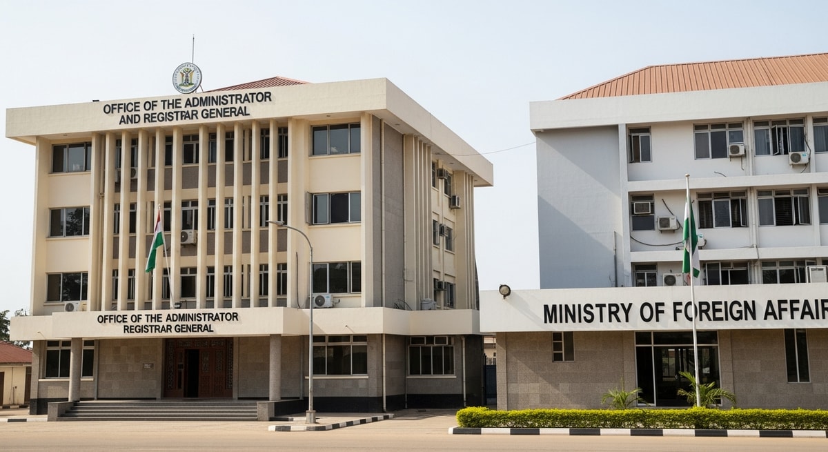 Government buildings in Freetown representing Sierra Leone's Office of the Administrator and Registrar General and Ministry of Foreign Affairs