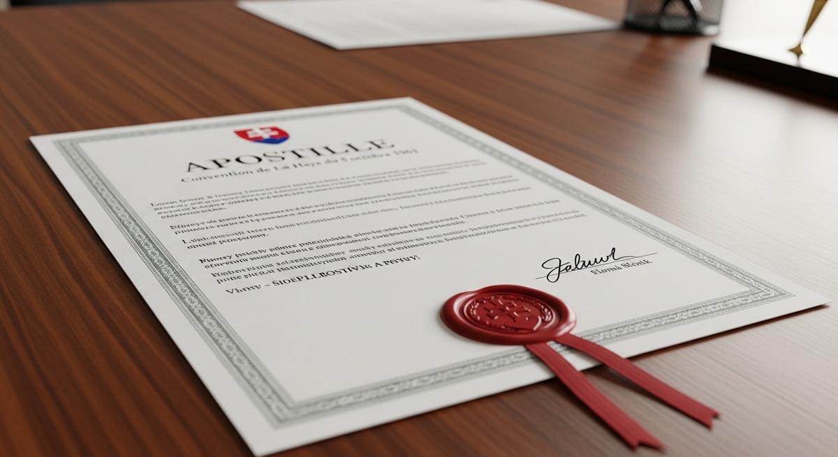 Slovak apostille certificate with Hague Convention header authenticating a public document for international use