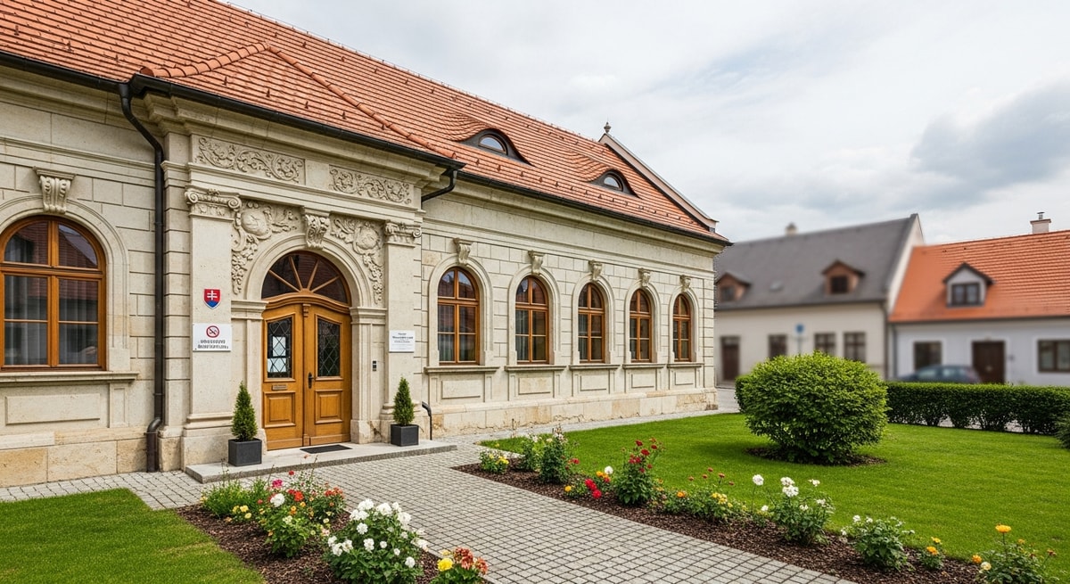 Slovak matričný úrad civil registry office building representing the vital records system for birth and marriage certificates
