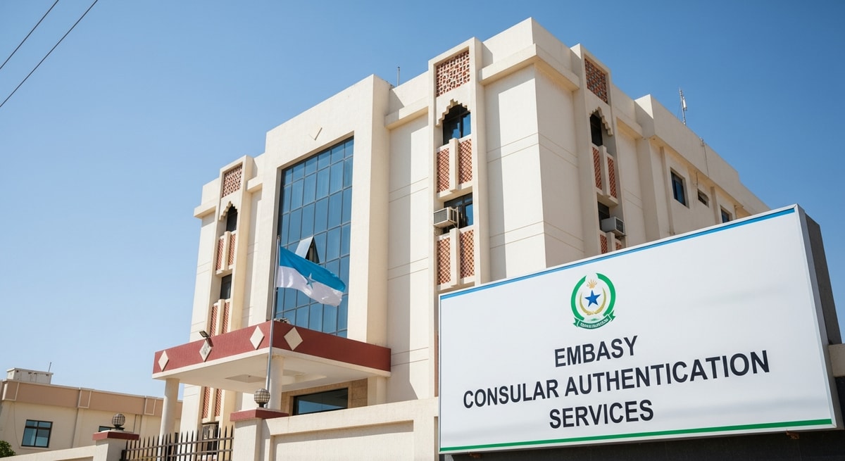 Somali embassy building representing the consular authentication services available to Somali diaspora members for document legalization outside Mogadishu