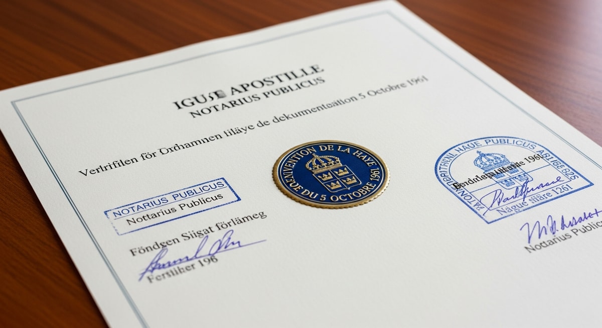 Swedish apostille certificate issued by Notarius Publicus with Hague Convention seal for international document authentication