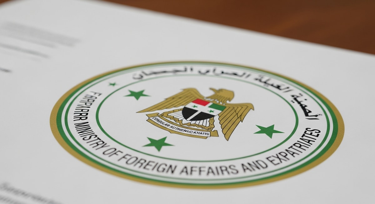 Syrian Ministry of Foreign Affairs and Expatriates seal representing the consular authentication chain for Syrian documents