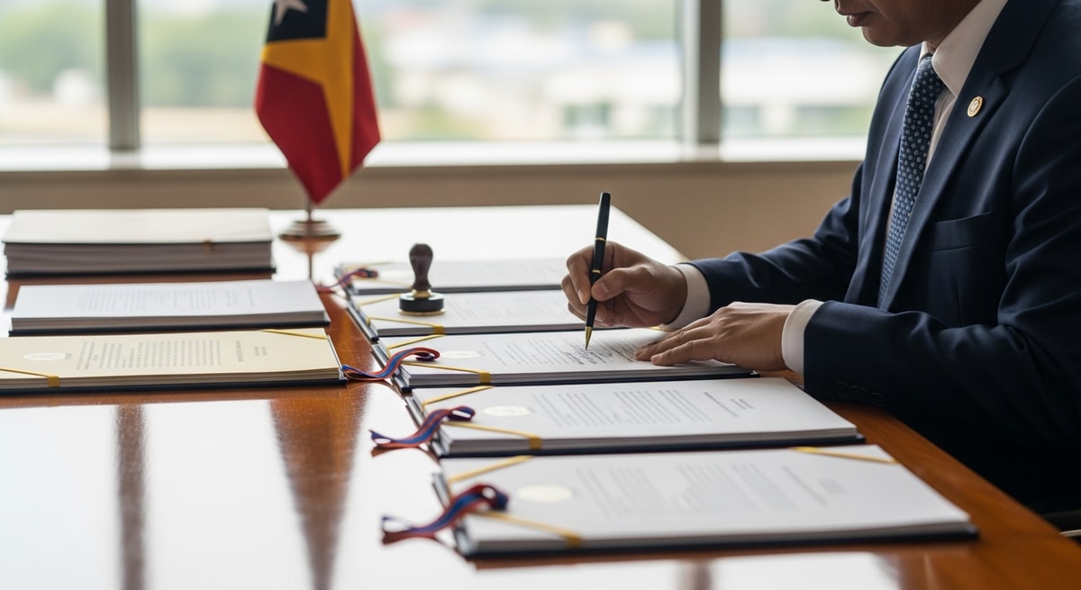 Timor-Leste Ministry of Foreign Affairs and Cooperation building in Dili representing the consular legalization process for documents