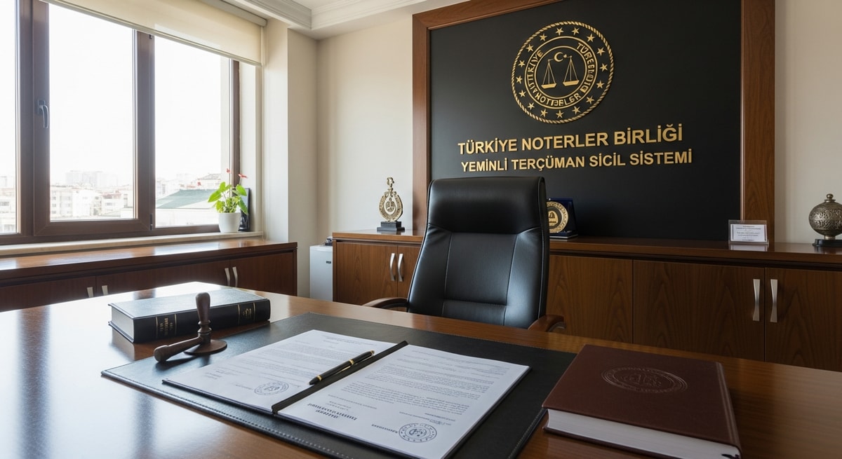 Turkish noter office with official emblems representing the notarial foundation of the yeminli tercüman sworn translator registration system