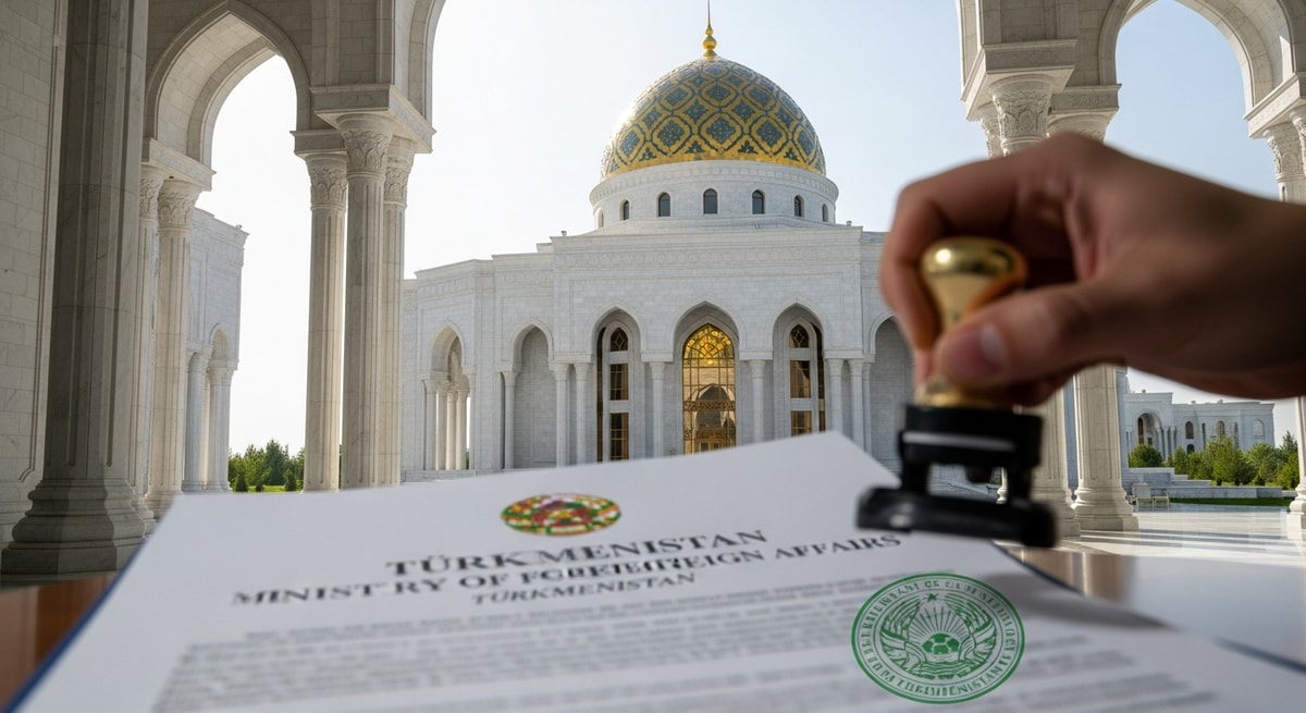 The Turkmenistani Ministry of Foreign Affairs building in Ashgabat where document authentication is processed for international use