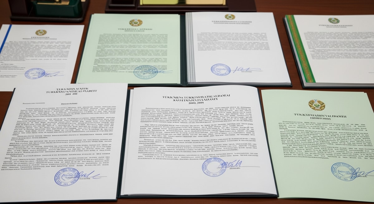 Turkmen language documents showing the New Turkmen Alphabet Latin script used in official Turkmenistani government documents since 2000