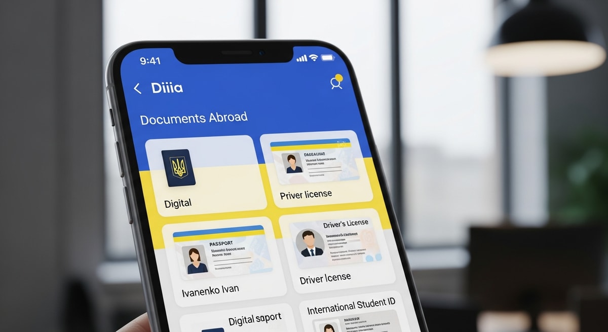 Ukrainian Diia digital platform interface showing digital document access for Ukrainian citizens abroad
