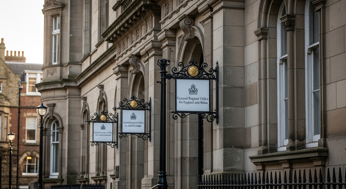 Historic UK government building representing the three civil registration offices that issue vital records across England, Wales, Scotland, and Northern Ireland