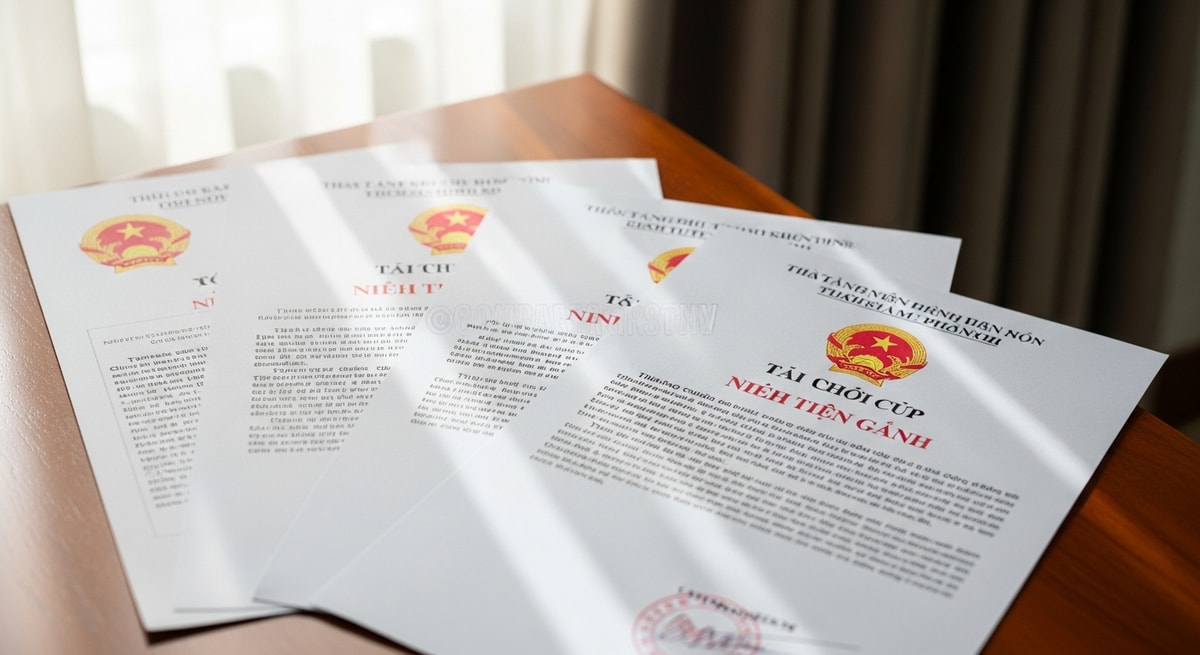 Close-up of Vietnamese official documents showing detailed diacritical marks and government seals representing the precision required in translation