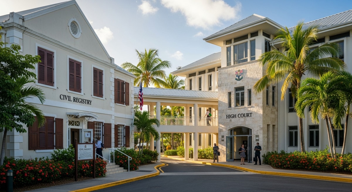 British Virgin Islands government buildings in Road Town representing the Civil Registry and High Court where vital records and apostilles are managed