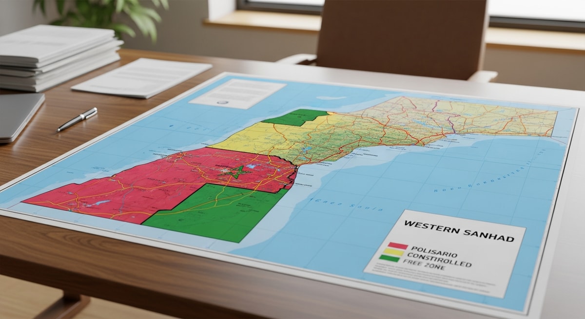 Map showing Western Sahara's disputed territory with Moroccan-controlled areas and the Polisario-controlled Free Zone representing the complex document landscape